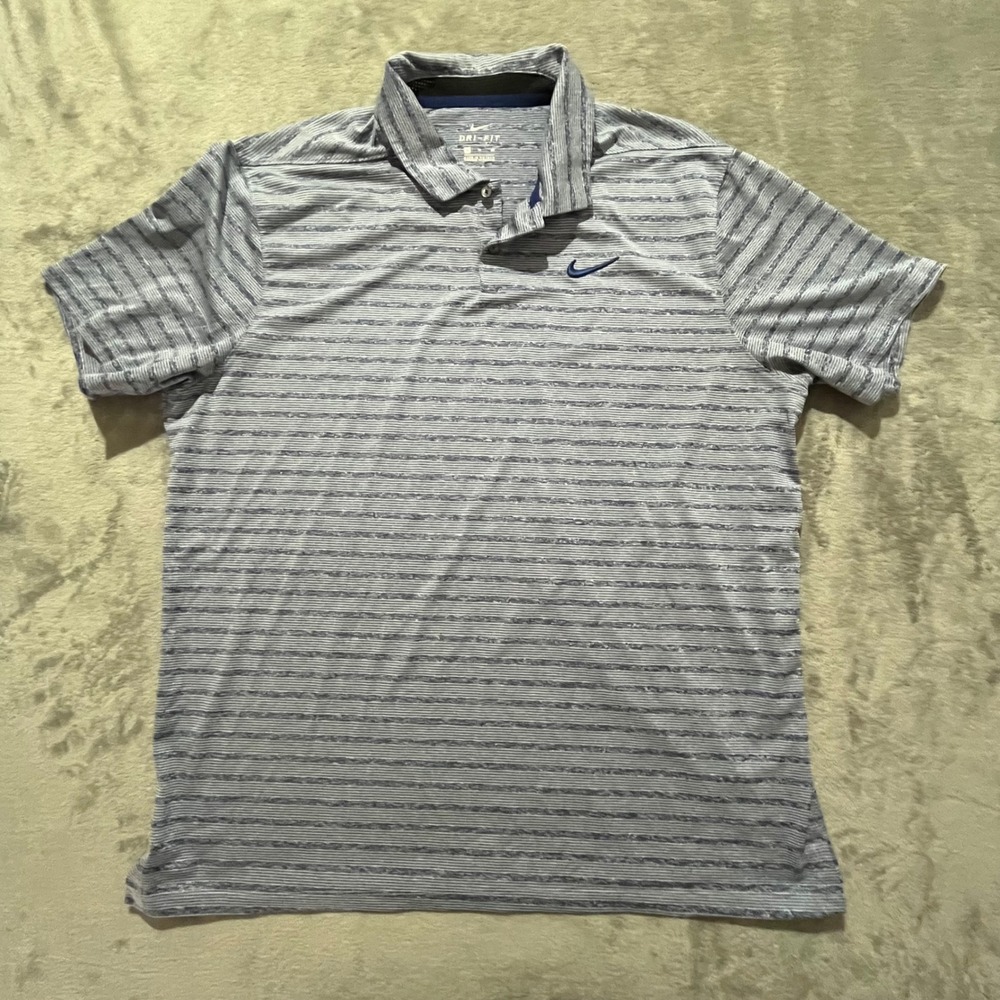 Nike Polo Shirt Mens XL‎ Blue Striped Dri-FIT Golf Short Sleeve AT8876-492
